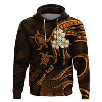 Personalised Lanai Hawaii Hoodie Polynesian Tattoo and Pacific Plumeria Gold Vibe - Wonder Print Shop