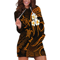 Personalised Lanai Hawaii Hoodie Dress Polynesian Tattoo and Pacific Plumeria Gold Vibe - Wonder Print Shop