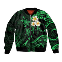 Personalised Lanai Hawaii Bomber Jacket Polynesian Tattoo and Pacific Plumeria Green Vibe LT9 - Wonder Print Shop