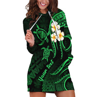Personalised Lanai Hawaii Hoodie Dress Polynesian Tattoo and Pacific Plumeria Green Vibe - Wonder Print Shop