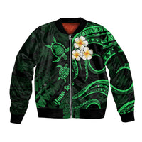 Personalised Lanai Hawaii Sleeve Zip Bomber Jacket Polynesian Tattoo and Pacific Plumeria Green Vibe - Wonder Print Shop