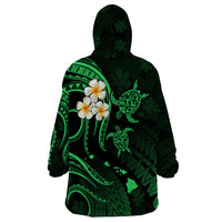 Personalised Lanai Hawaii Wearable Blanket Hoodie Polynesian Tattoo and Pacific Plumeria Green Vibe - Wonder Print Shop