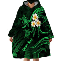 Personalised Lanai Hawaii Wearable Blanket Hoodie Polynesian Tattoo and Pacific Plumeria Green Vibe - Wonder Print Shop