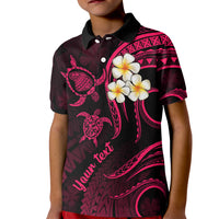 Personalised Lanai Hawaii Kid Polo Shirt Polynesian Tattoo and Pacific Plumeria Pink Vibe - Wonder Print Shop