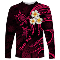 Personalised Lanai Hawaii Long Sleeve Shirt Polynesian Tattoo and Pacific Plumeria Pink Vibe - Wonder Print Shop
