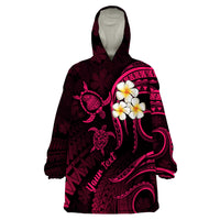 Personalised Lanai Hawaii Wearable Blanket Hoodie Polynesian Tattoo and Pacific Plumeria Pink Vibe - Wonder Print Shop