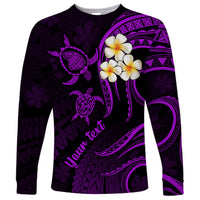 Personalised Lanai Hawaii Long Sleeve Shirt Polynesian Tattoo and Pacific Plumeria Purple Vibe - Wonder Print Shop