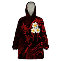Personalised Lanai Hawaii Wearable Blanket Hoodie Polynesian Tattoo and Pacific Plumeria Red Vibe - Wonder Print Shop