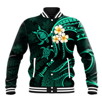 Personalised Lanai Hawaii Baseball Jacket Polynesian Tattoo and Pacific Plumeria Turquoise Vibe LT9 - Wonder Print Shop