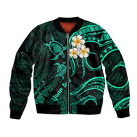 Personalised Lanai Hawaii Bomber Jacket Polynesian Tattoo and Pacific Plumeria Turquoise Vibe LT9 - Wonder Print Shop