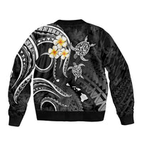 Personalised Lanai Hawaii Sleeve Zip Bomber Jacket Polynesian Tattoo and Pacific Plumeria White Vibe - Wonder Print Shop