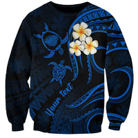 Personalised Kauai Hawaii Sweatshirt Polynesian Tattoo and Pacific Plumeria Blue Vibe - Wonder Print Shop