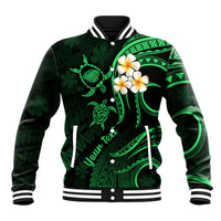 Personalised Kauai Hawaii Baseball Jacket Polynesian Tattoo and Pacific Plumeria Green Vibe LT9 - Wonder Print Shop