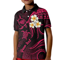 Personalised Kauai Hawaii Kid Polo Shirt Polynesian Tattoo and Pacific Plumeria Pink Vibe - Wonder Print Shop