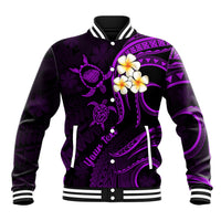 Personalised Kauai Hawaii Baseball Jacket Polynesian Tattoo and Pacific Plumeria Purple Vibe LT9 - Wonder Print Shop