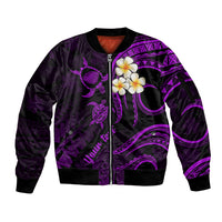 Personalised Kauai Hawaii Sleeve Zip Bomber Jacket Polynesian Tattoo and Pacific Plumeria Purple Vibe - Wonder Print Shop