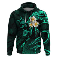 Personalised Kauai Hawaii Hoodie Polynesian Tattoo and Pacific Plumeria Turquoise Vibe - Wonder Print Shop