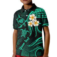 Personalised Kauai Hawaii Kid Polo Shirt Polynesian Tattoo and Pacific Plumeria Turquoise Vibe - Wonder Print Shop