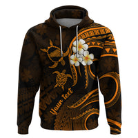 Personalised Kahoolawe Hawaii Hoodie Polynesian Tattoo and Pacific Plumeria Gold Vibe - Wonder Print Shop