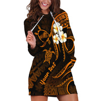 Personalised Kahoolawe Hawaii Hoodie Dress Polynesian Tattoo and Pacific Plumeria Gold Vibe - Wonder Print Shop