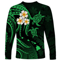 Personalised Kahoolawe Hawaii Long Sleeve Shirt Polynesian Tattoo and Pacific Plumeria Green Vibe - Wonder Print Shop