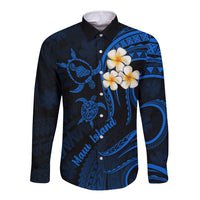 Hawaii Long Sleeve Button Shirt Maui Islands Pacific Plumeria Blue Vibe - Wonder Print Shop