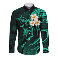 Hawaii Long Sleeve Button Shirt Maui Islands Pacific Plumeria Turquoise Vibe - Wonder Print Shop