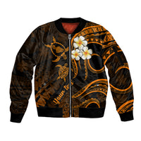Personalised Maui Hawaii Sleeve Zip Bomber Jacket Polynesian Tattoo and Pacific Plumeria Gold Vibe - Wonder Print Shop