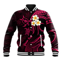 Personalised Maui Hawaii Baseball Jacket Polynesian Tattoo and Pacific Plumeria Pink Vibe LT9 - Wonder Print Shop