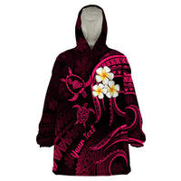 Personalised Maui Hawaii Wearable Blanket Hoodie Polynesian Tattoo and Pacific Plumeria Pink Vibe - Wonder Print Shop