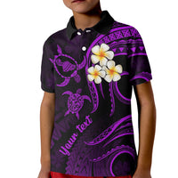 Personalised Maui Hawaii Kid Polo Shirt Polynesian Tattoo and Pacific Plumeria Purple Vibe - Wonder Print Shop
