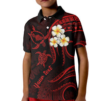Personalised Maui Hawaii Kid Polo Shirt Polynesian Tattoo and Pacific Plumeria Red Vibe - Wonder Print Shop