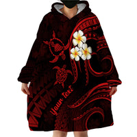 Personalised Maui Hawaii Wearable Blanket Hoodie Polynesian Tattoo and Pacific Plumeria Red Vibe - Wonder Print Shop