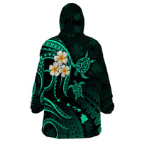 Personalised Maui Hawaii Wearable Blanket Hoodie Polynesian Tattoo and Pacific Plumeria Turquoise Vibe - Wonder Print Shop