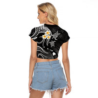 Personalised Maui Hawaii Raglan Cropped T Shirt Polynesian Tattoo and Pacific Plumeria White Vibe - Wonder Print Shop