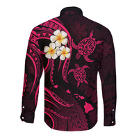 Hawaii Long Sleeve Button Shirt Oahu Islands Pacific Plumeria Pink Vibe - Wonder Print Shop