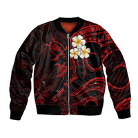 Hawaii Sleeve Zip Bomber Jacket Oahu Islands Pacific Plumeria Red Vibe - Wonder Print Shop