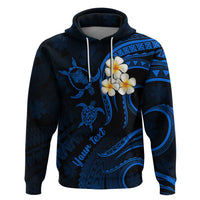 Personalised Oahu Hawaii Hoodie Polynesian Tattoo and Pacific Plumeria Blue Vibe - Wonder Print Shop