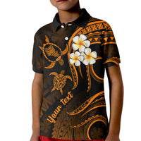 Personalised Oahu Hawaii Kid Polo Shirt Polynesian Tattoo and Pacific Plumeria Gold Vibe - Wonder Print Shop