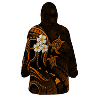 Personalised Oahu Hawaii Wearable Blanket Hoodie Polynesian Tattoo and Pacific Plumeria Gold Vibe - Wonder Print Shop
