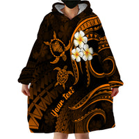 Personalised Oahu Hawaii Wearable Blanket Hoodie Polynesian Tattoo and Pacific Plumeria Gold Vibe - Wonder Print Shop
