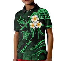 Personalised Oahu Hawaii Kid Polo Shirt Polynesian Tattoo and Pacific Plumeria Green Vibe - Wonder Print Shop