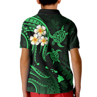 Personalised Oahu Hawaii Kid Polo Shirt Polynesian Tattoo and Pacific Plumeria Green Vibe - Wonder Print Shop