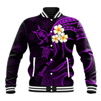 Personalised Oahu Hawaii Baseball Jacket Polynesian Tattoo and Pacific Plumeria Purple Vibe LT9 - Wonder Print Shop