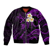 Personalised Oahu Hawaii Bomber Jacket Polynesian Tattoo and Pacific Plumeria Purple Vibe LT9 - Wonder Print Shop