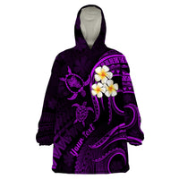 Personalised Oahu Hawaii Wearable Blanket Hoodie Polynesian Tattoo and Pacific Plumeria Purple Vibe - Wonder Print Shop