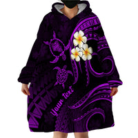 Personalised Oahu Hawaii Wearable Blanket Hoodie Polynesian Tattoo and Pacific Plumeria Purple Vibe - Wonder Print Shop