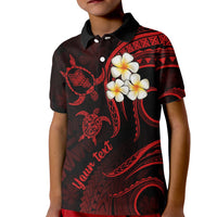 Personalised Oahu Hawaii Kid Polo Shirt Polynesian Tattoo and Pacific Plumeria Red Vibe - Wonder Print Shop