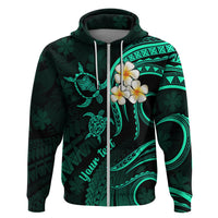 Personalised Oahu Hawaii Hoodie Polynesian Tattoo and Pacific Plumeria Turquoise Vibe - Wonder Print Shop