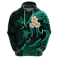 Personalised Oahu Hawaii Hoodie Polynesian Tattoo and Pacific Plumeria Turquoise Vibe - Wonder Print Shop